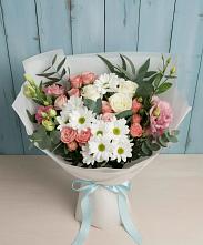 Букет цветов из:  Розы, Лизиантусы и Хризантемы #REPLACE_PRED# Ромашково