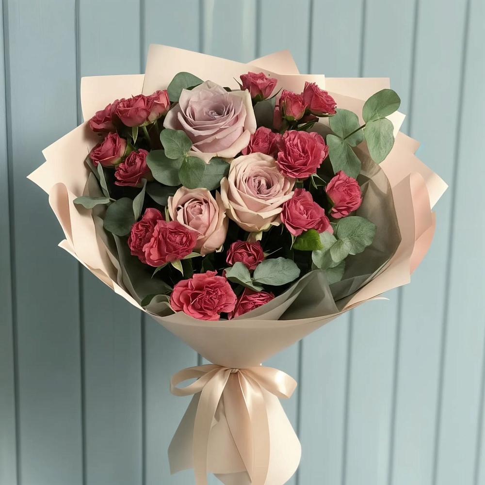 Букет цветов из: Гвоздики и Розы в Ромашково