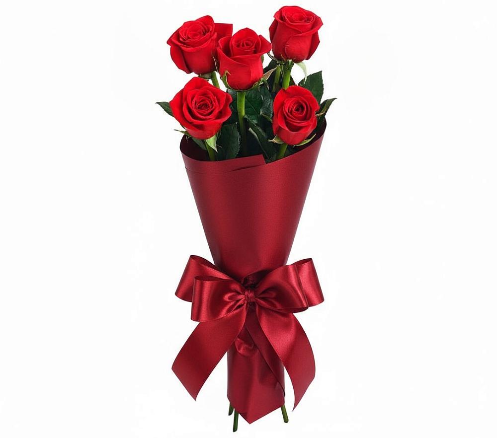Букет 5 Красных роз Эдлесс Лав в Ромашково