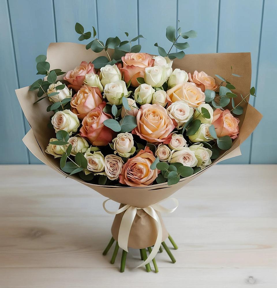 Букет цветов из: Альстромерии и Розы в Ромашково