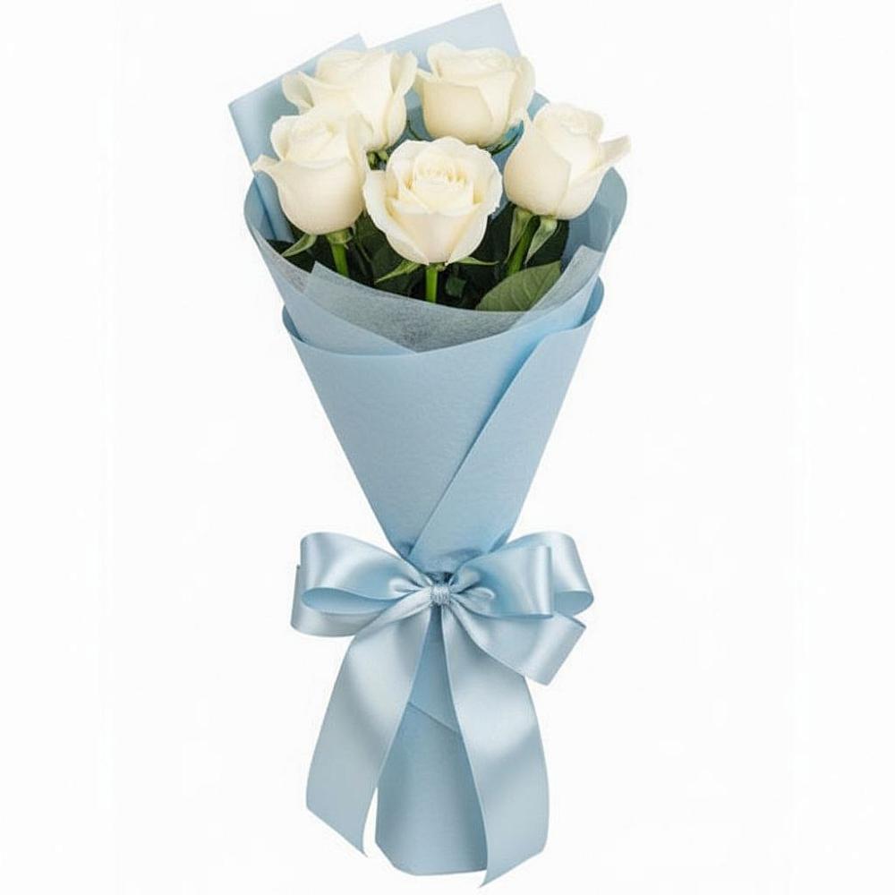 Букет 5 Белых роз Проуд в Ромашково