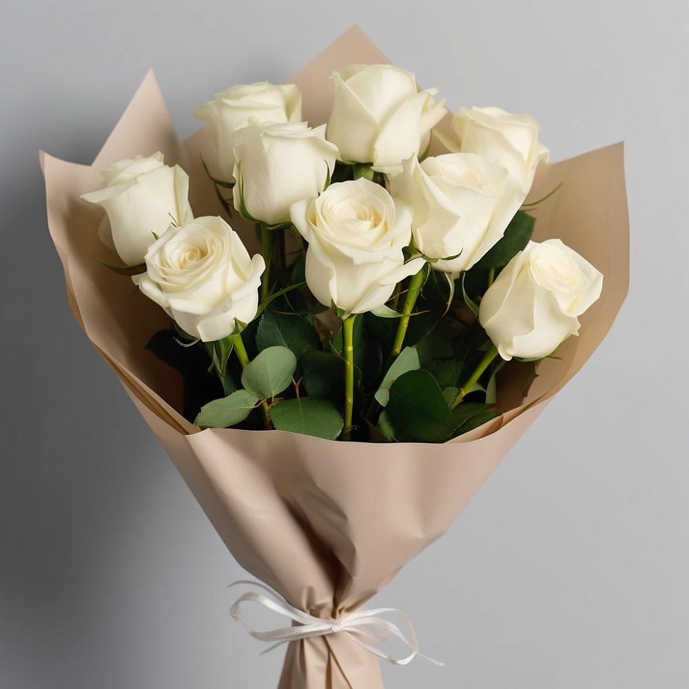 Букет 9 Белых роз Эдлесс Лав в Ромашково