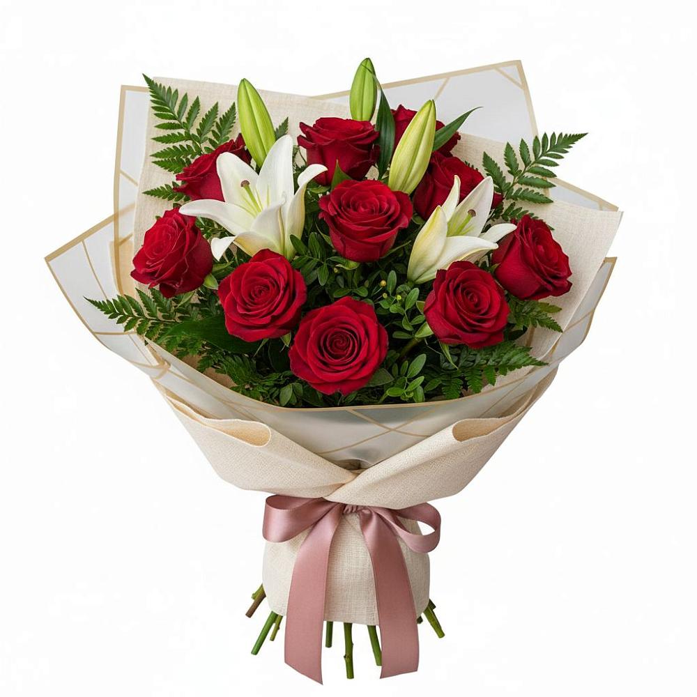 Букет цветов из: Лилии и Розы в Ромашково