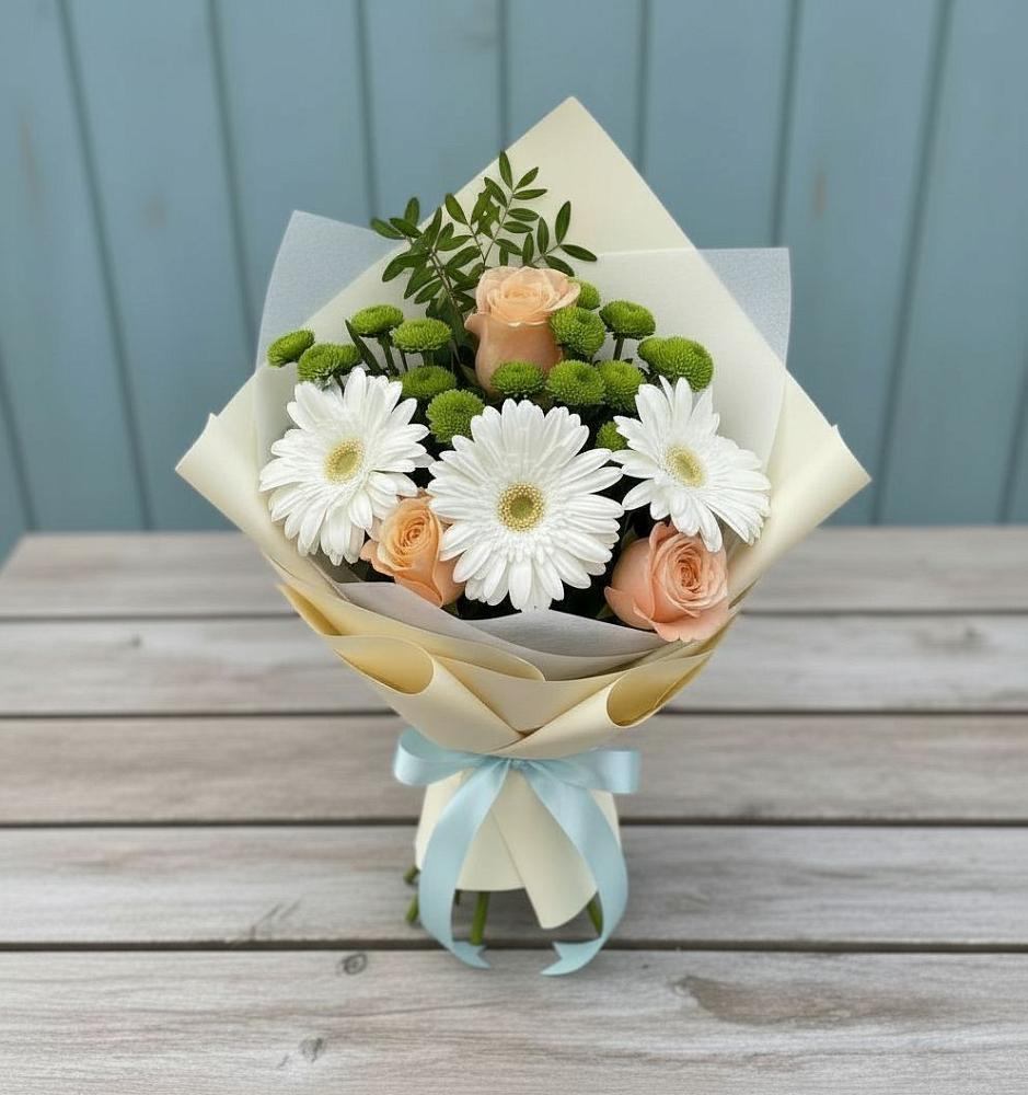 Букет цветов из: Герберы, Розы и Хризантемы в Ромашково