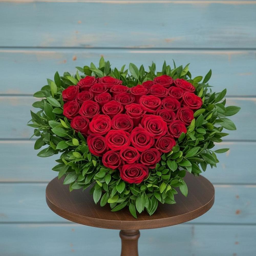 Цветочная композиция из Розы в виде сердца в Ромашково