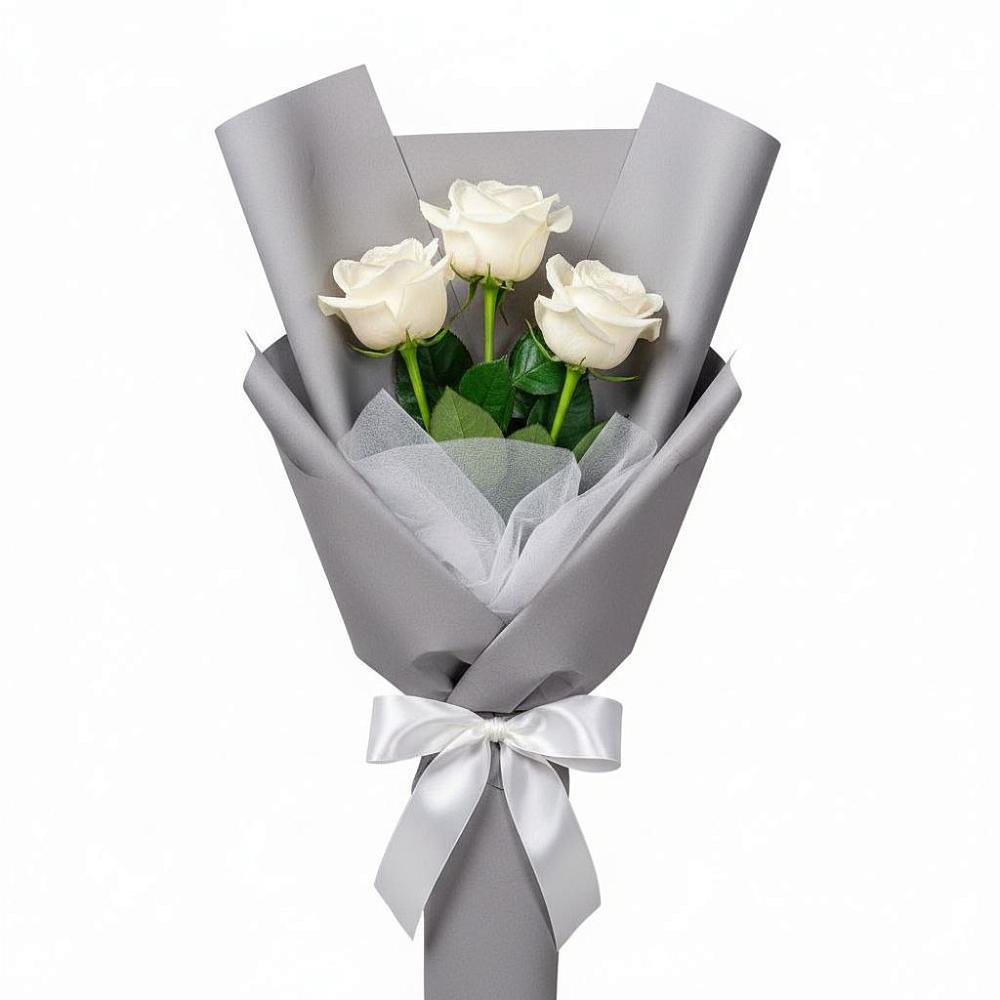 Букет 3 белые розы в Ромашково
