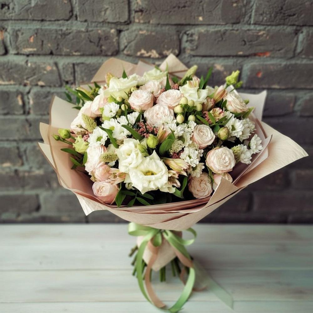 Букет цветов из: Альстромерии, Розы и Хризантемы в Ромашково