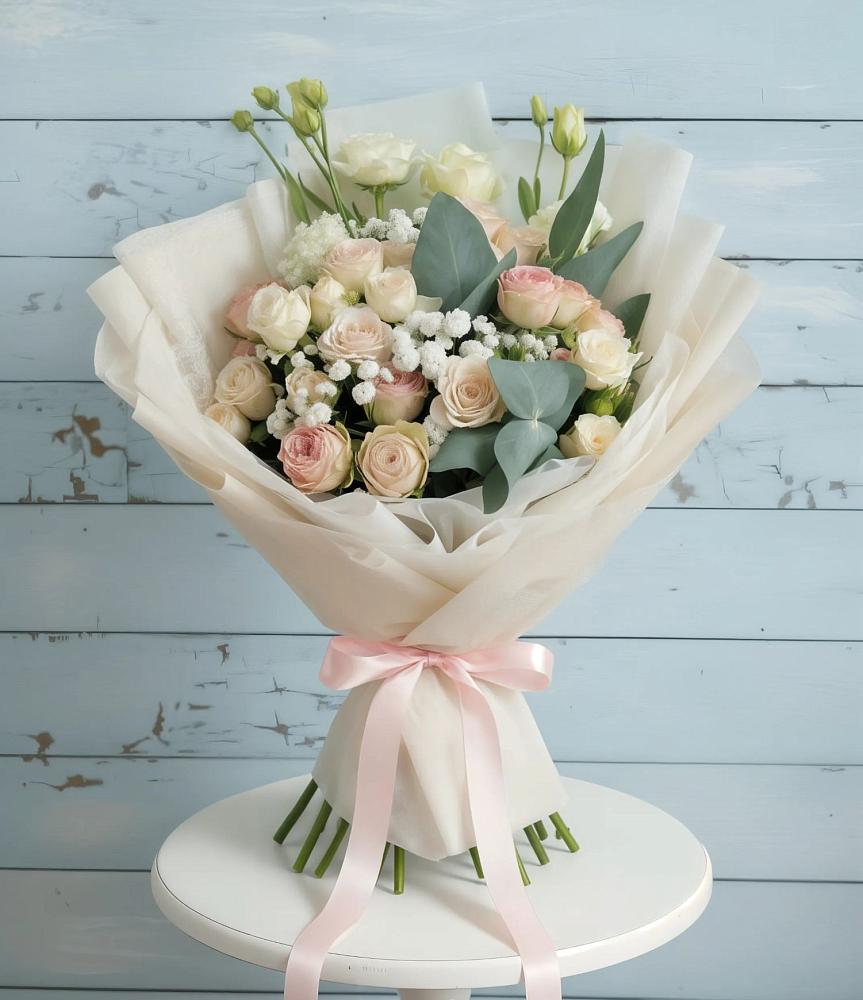 Букет цветов из: Розы и Лизиантусы в Ромашково