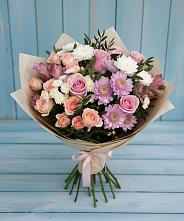 Букет цветов из:  Хризантемы, Розы и Альстромерии в Ромашково