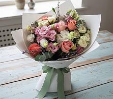 Букет цветов из:  Розы, Лизиантусы и Гвоздики #REPLACE_PRED# Ромашково