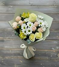 Букет цветов из:  Альстромерии, Розы и Хризантемы в Ромашково