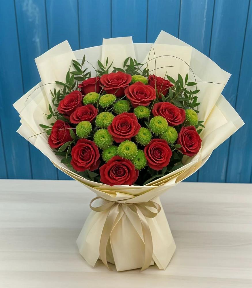 Букет цветов из: Розы и Хризантемы в Ромашково